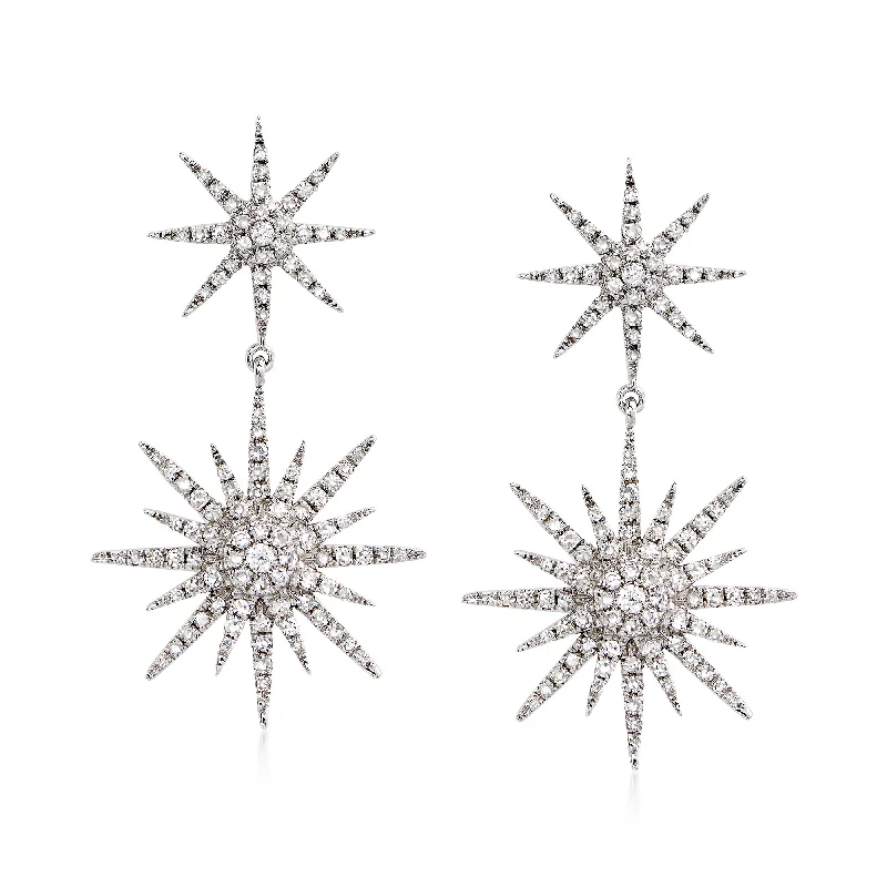 Ross-Simons Diamond Starburst Drop Earrings in 14kt White Gold