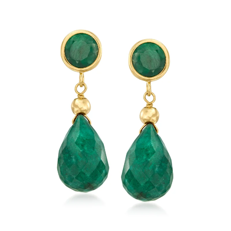 Ross-Simons Emerald Drop Earrings in 14kt Yellow Gold