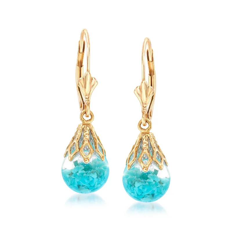 Ross-Simons Floating Turquoise Drop Earrings in 14kt Yellow Gold