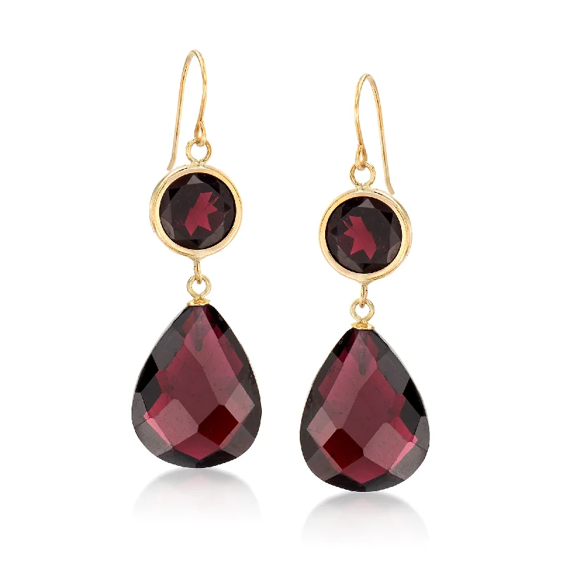 Ross-Simons Garnet Drop Earrings in 14kt Yellow Gold