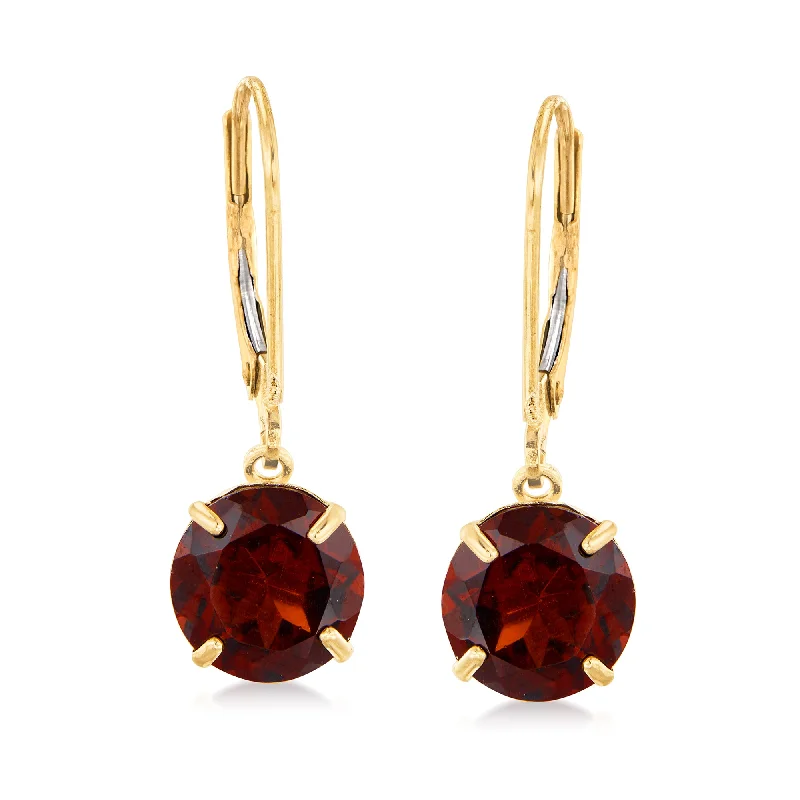 Ross-Simons Garnet Drop Earrings in 14kt Yellow Gold