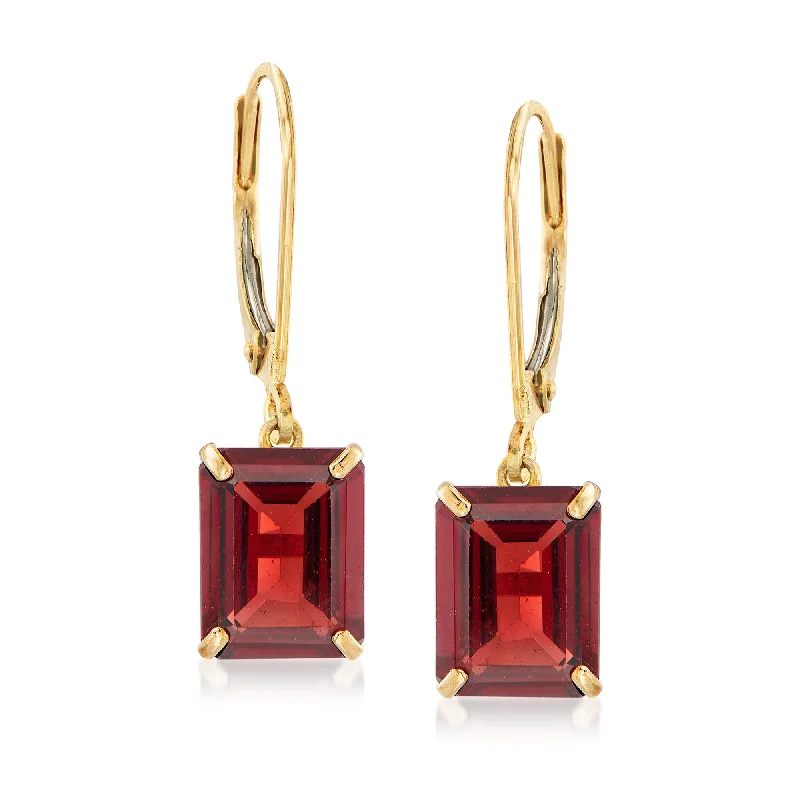 Ross-Simons Garnet Drop Earrings in 14kt Yellow Gold