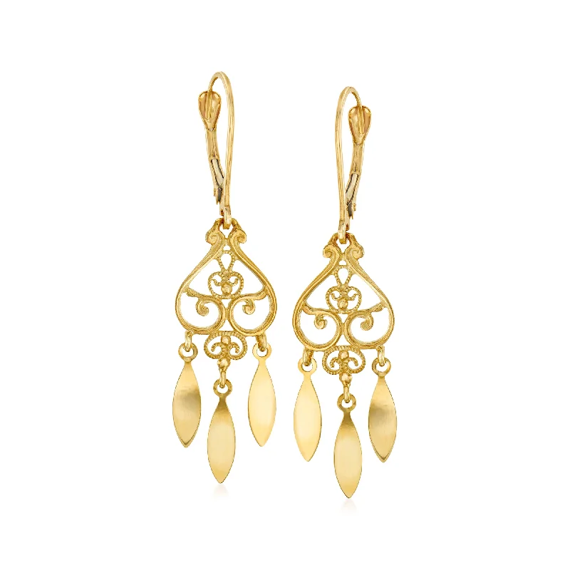 Ross-Simons Italian 14kt Yellow Gold Filigree Chandelier Drop Earrings