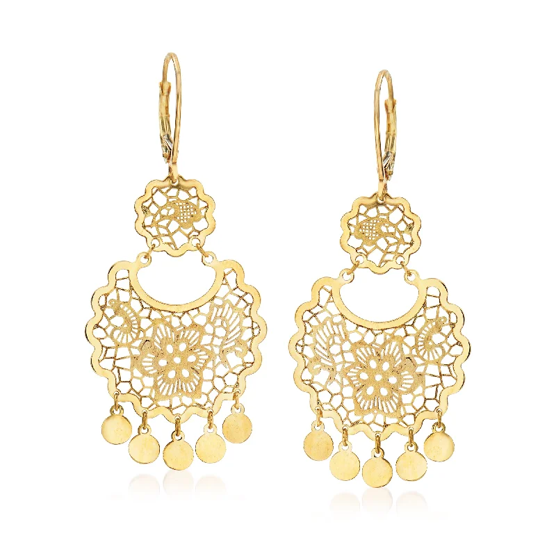 Ross-Simons Italian 14kt Yellow Gold Filigree Drop Earrings