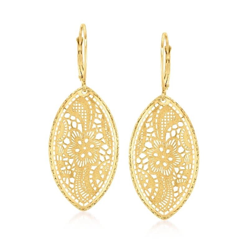 Ross-Simons Italian 14kt Yellow Gold Pizzo-Style Marquise Drop Earrings