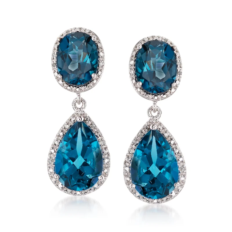 Ross-Simons London Blue Topaz and . Diamond Drop Earrings in Sterling Silver