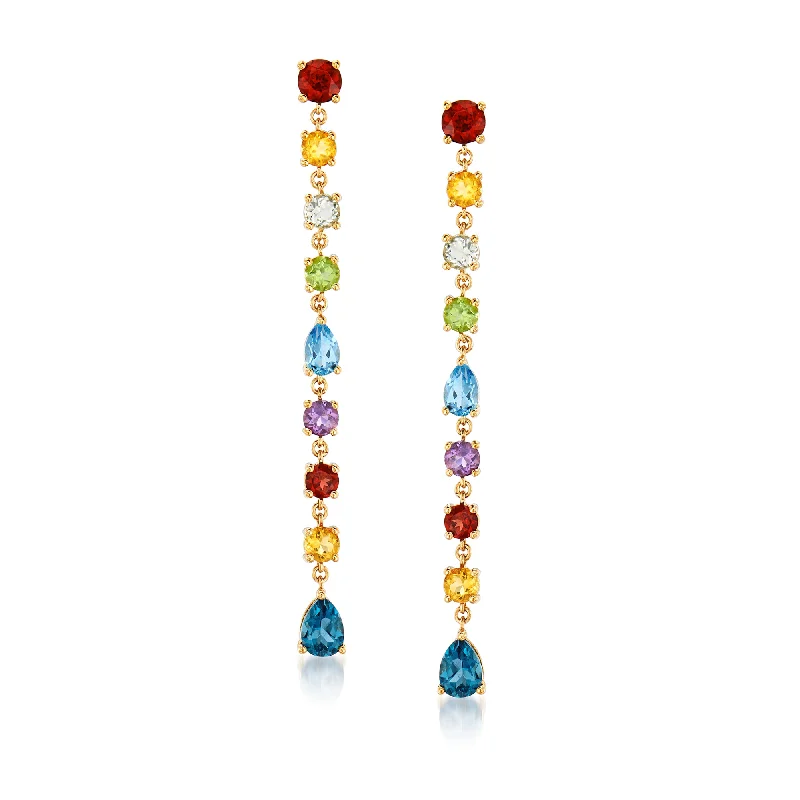 Ross-Simons Multi-Gemstone Linear Drop Earrings in 18kt Gold Over Sterling