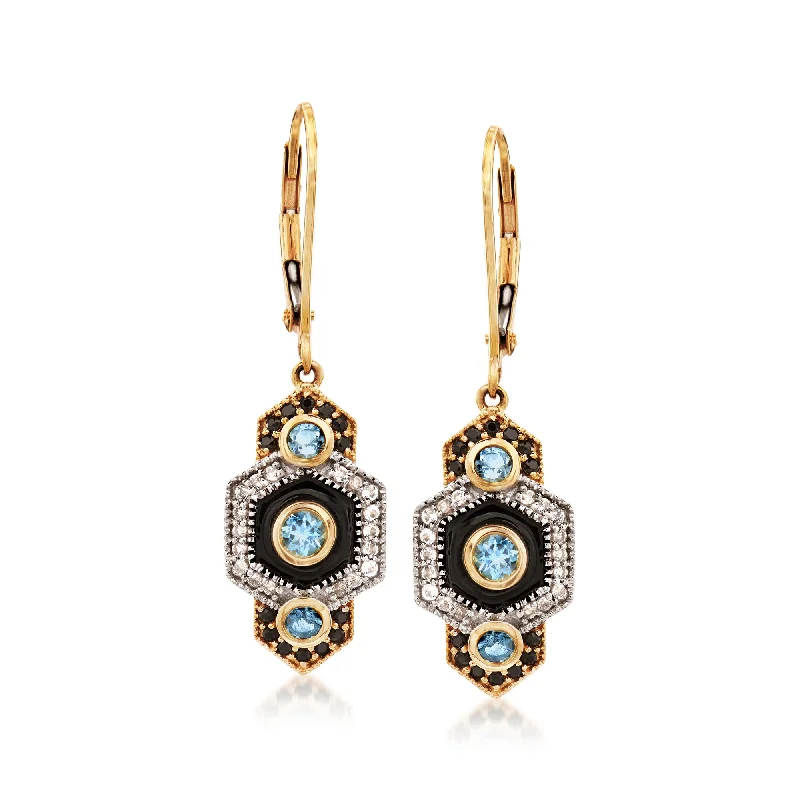 Ross-Simons Multi-Gemstone Vintage-Style Drop Earrings With Black Enamel in 14kt Yellow Gold