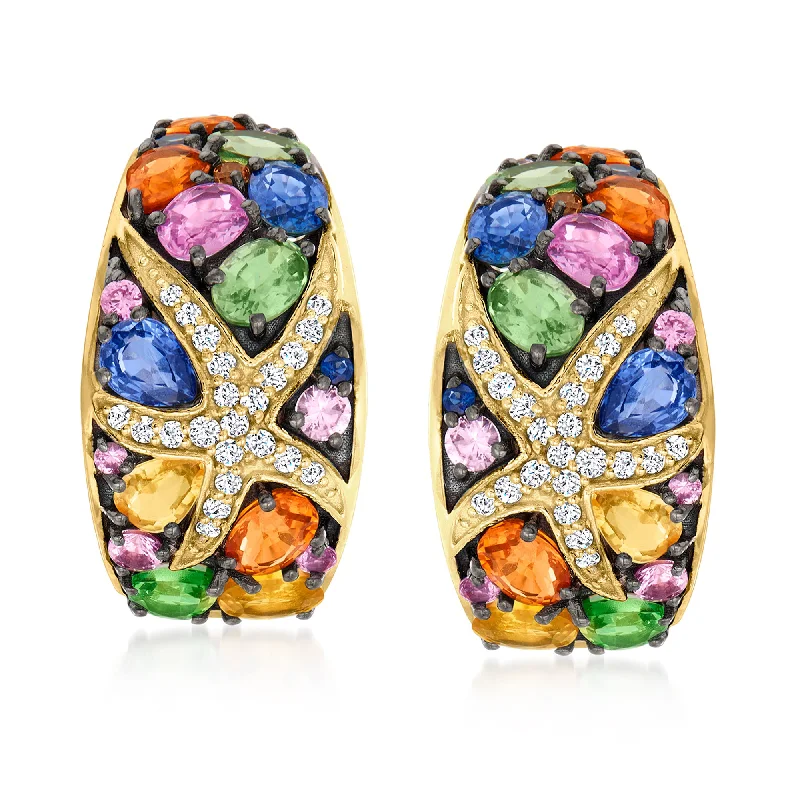 Ross-Simons Multicolored Sapphire and . Diamond Starfish Drop Earrings With . Tsavorites in 14kt Yellow Gold