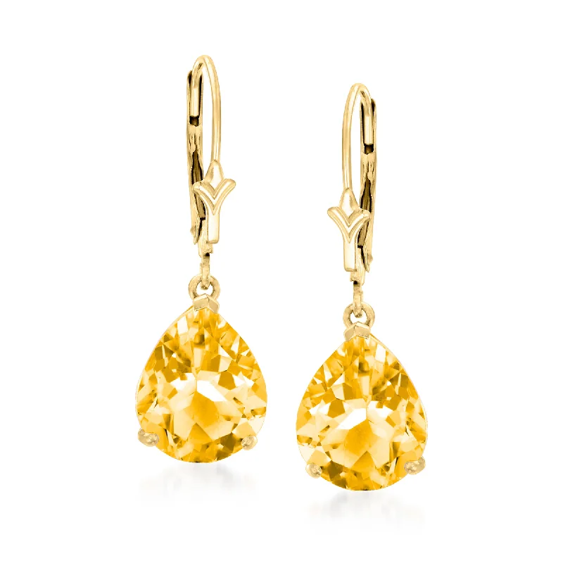 Ross-Simons Pear-Shaped Citrine Drop Earrings in 14kt Yellow Gold