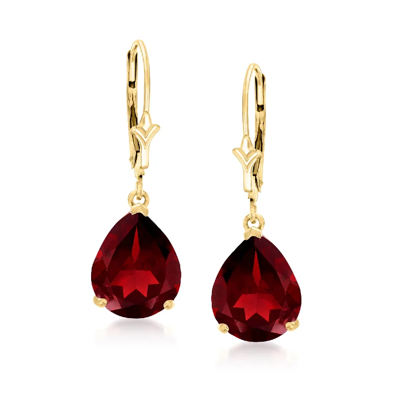 Ross-Simons Pear-Shaped Garnet Drop Earrings in 14kt Yellow Gold