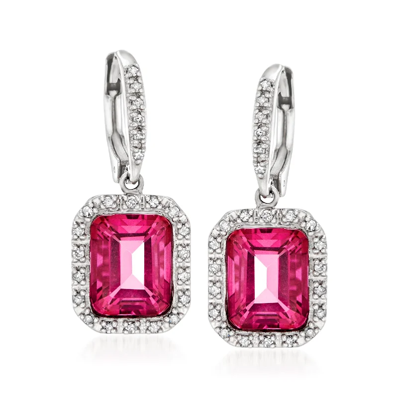 Ross-Simons Pink Topaz and . Diamond Frame Drop Earrings in Sterling Silver