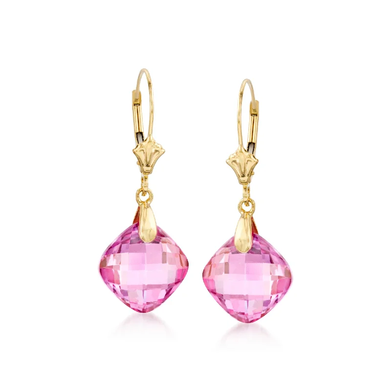 Ross-Simons Pink Topaz Drop Earrings in 14kt Yellow Gold