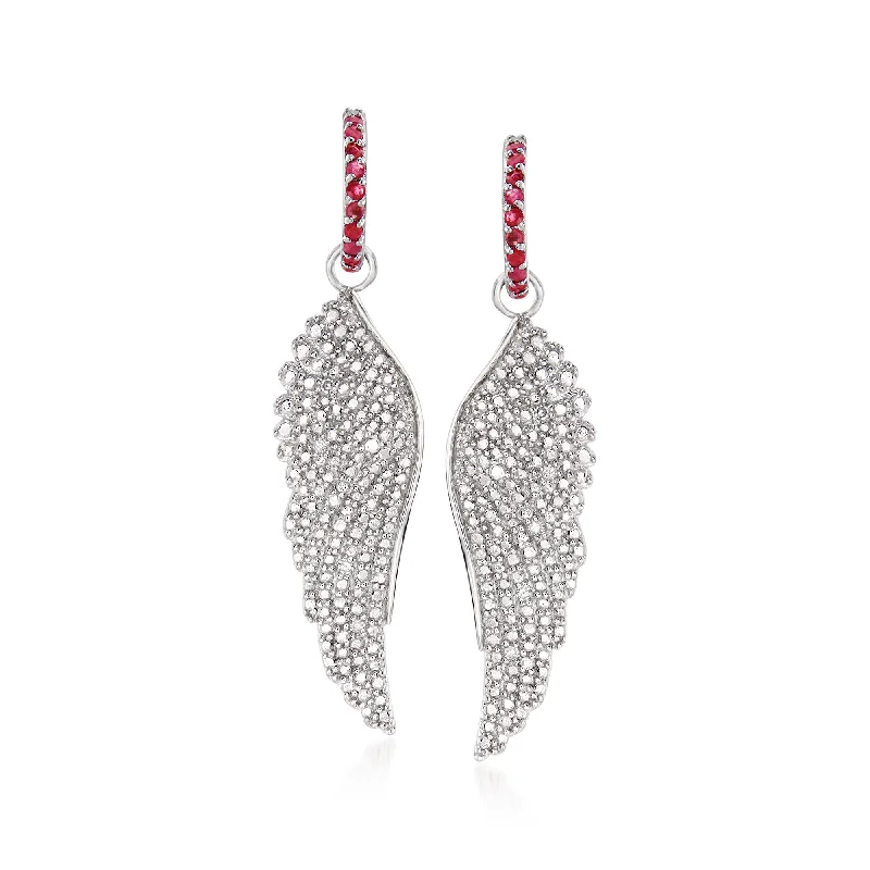 Ross-Simons Ruby and . Diamond Angel Wing Drop Earrings