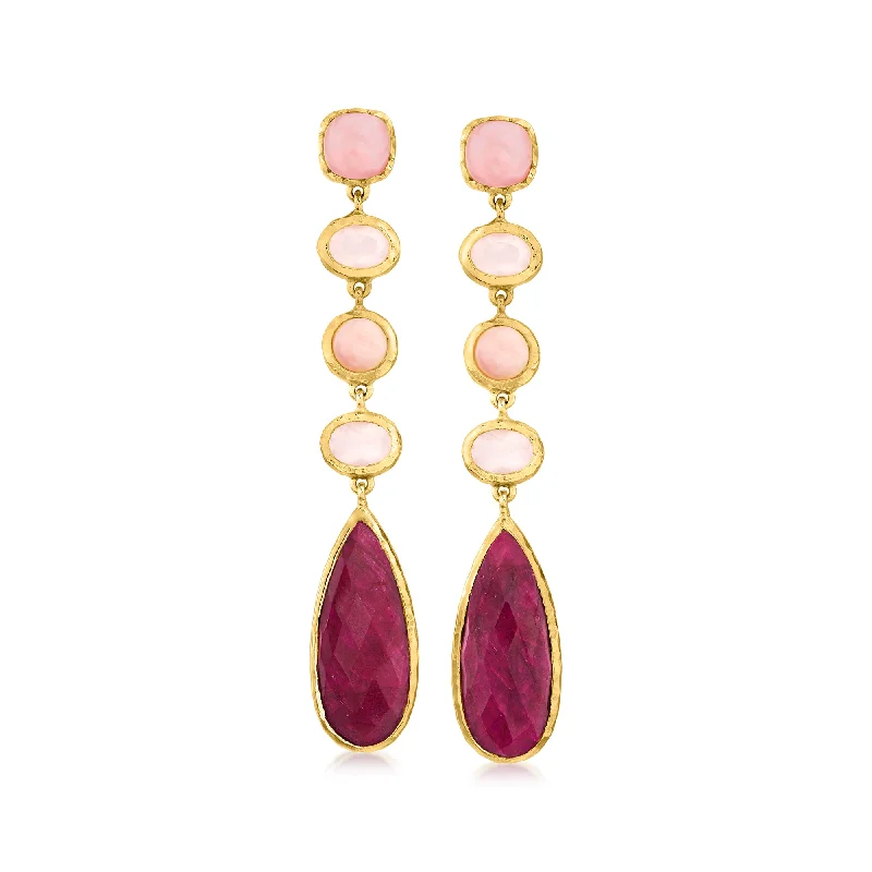 Ross-Simons Ruby and Multi-Gemstone Drop Earrings in 18kt Gold Over Sterling