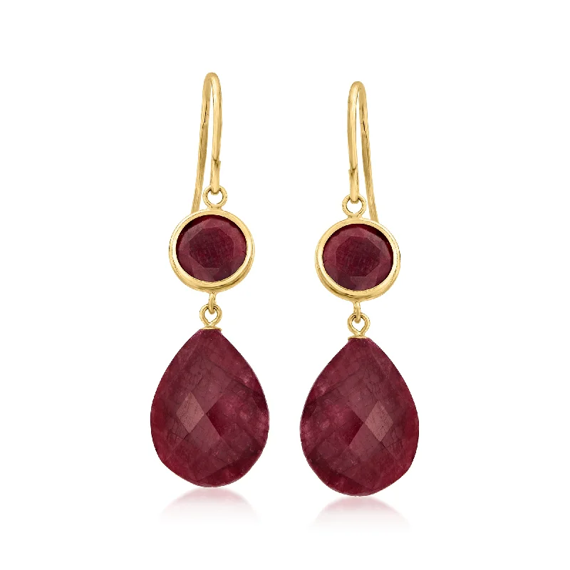 Ross-Simons Ruby Drop Earrings in 14kt Yellow Gold