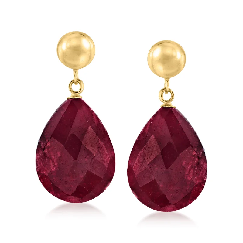 Ross-Simons Ruby Drop Earrings With 14kt Yellow Gold