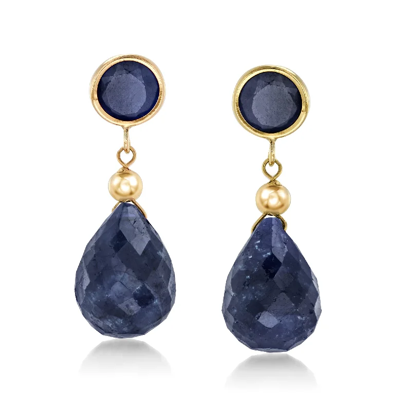 Ross-Simons Sapphire Drop Earrings in 14kt Yellow Gold