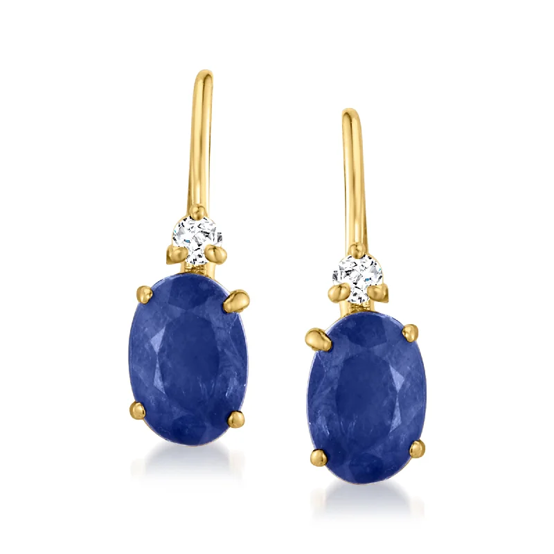 Ross-Simons Sapphire Drop Earrings With Diamond Accents in 14kt Yellow Gold