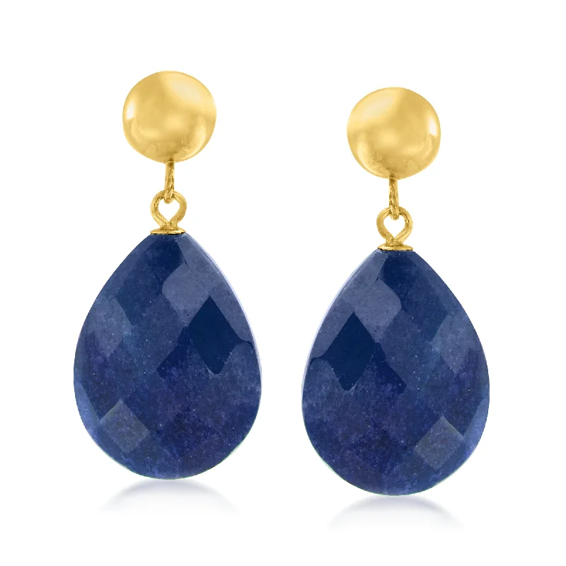 Ross-Simons Sapphire Teardrop Earrings in 14kt Yellow Gold