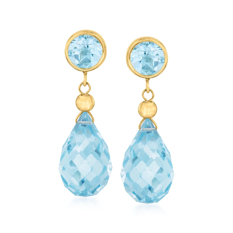 Ross-Simons Sky Blue Topaz Drop Earrings in 14kt Yellow Gold