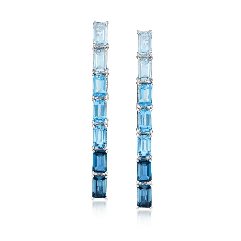 Ross-Simons Sky, Swiss and London Blue Topaz Ombre Drop Earrings in Sterling Silver