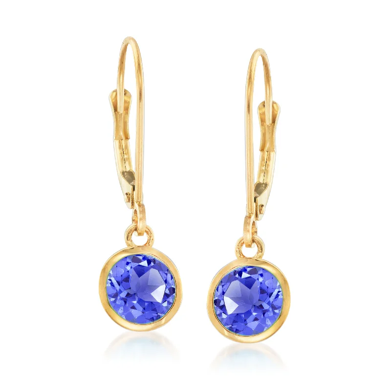 Ross-Simons Tanzanite Drop Earrings in 14kt Yellow Gold