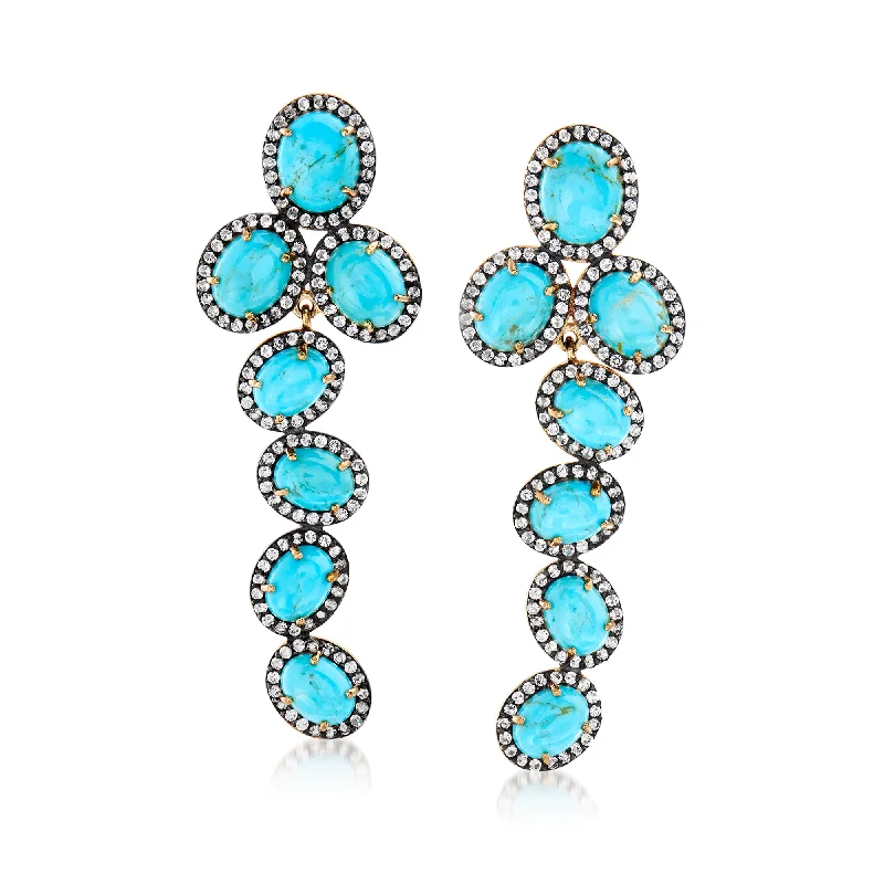 Ross-Simons Turquoise and White Topaz Drop Earrings in 18kt Gold Over Sterling