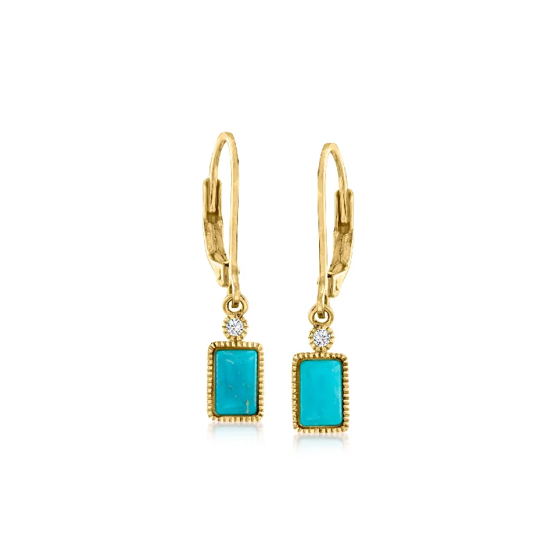 Ross-Simons Turquoise Drop Earrings in 14kt Yellow Gold