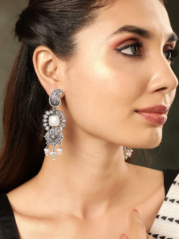 Rubans Eternal Elegance Oxidized Silver-Plated Beaded Drop Earrings