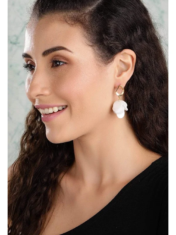 Rubans Gold Plated Handcrafted White Circular Plates Drop Earrings