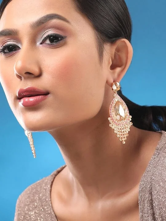 Rubans Gold-Plated Zircon Studded Drop Earrings