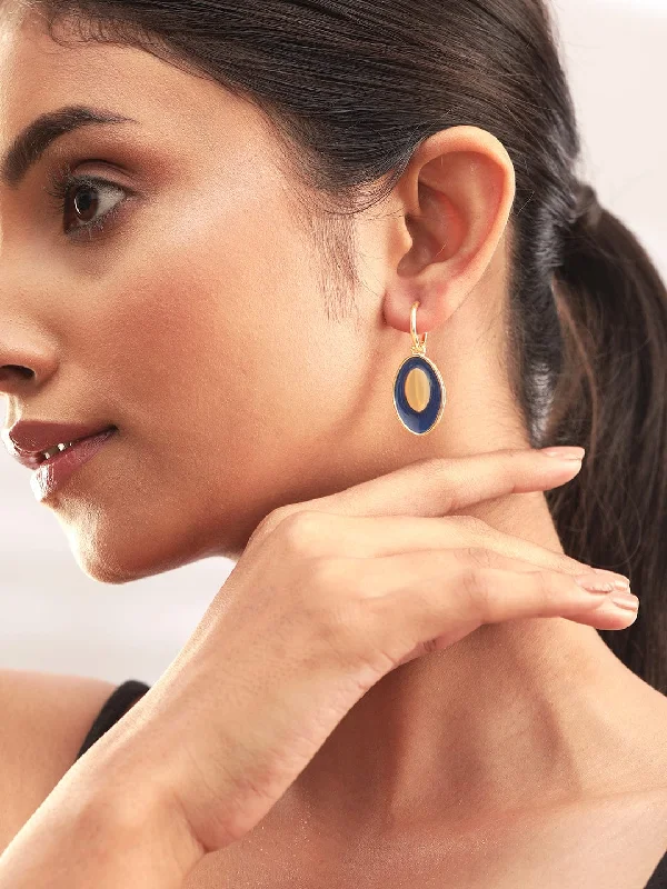 Rubans Voguish 18K Gold plated Blue Enamel Detailed Drop Earrings