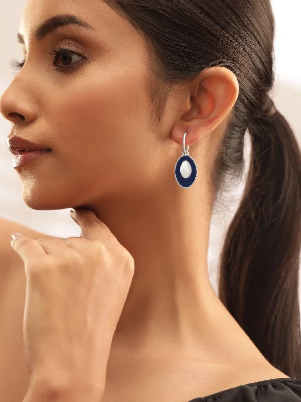 Rubans Voguish Rhodium plated Blue Enamel Detailed Drop Earrings