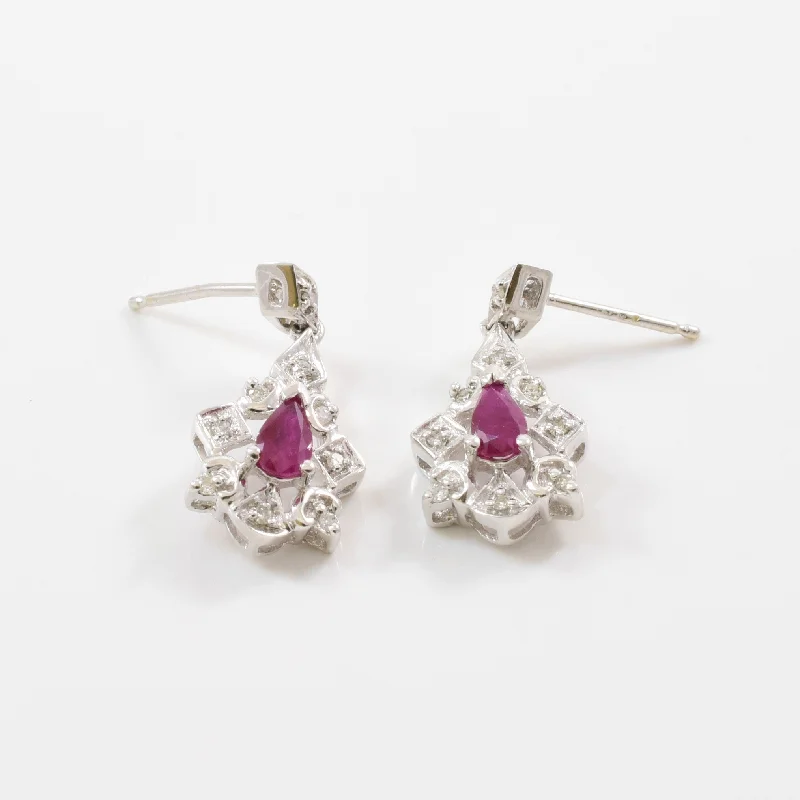 Pear Cut Ruby & Diamond Drop Earrings | 0.10ctw, 0.30ctw |