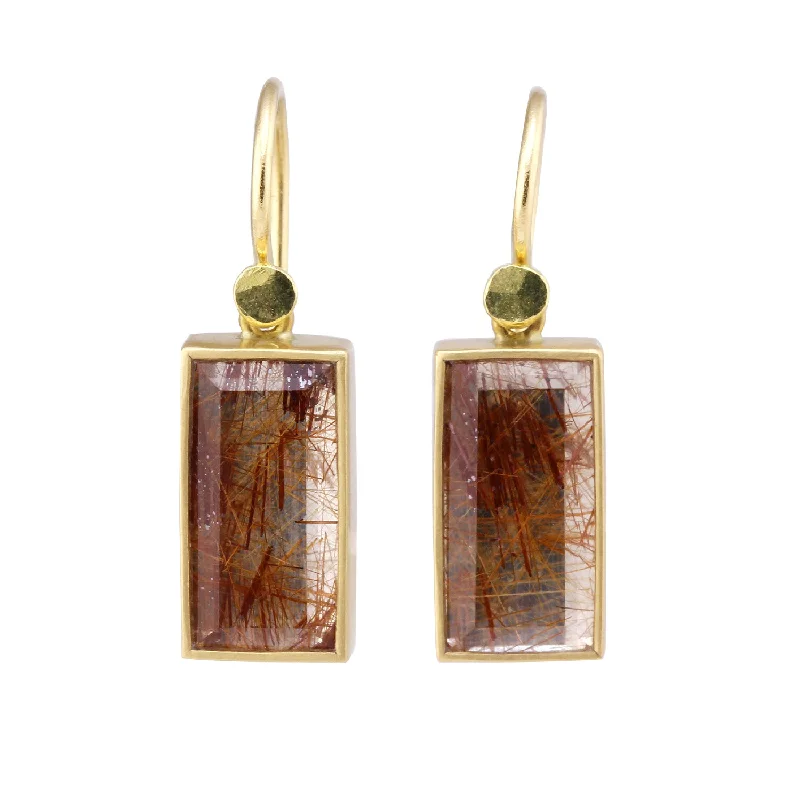 Rutilated Quartz Rectangle Drop Earrings