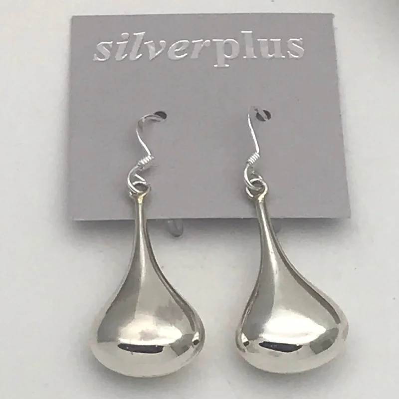 Sterling Silver Shiny Tear Shape Drop Earrings