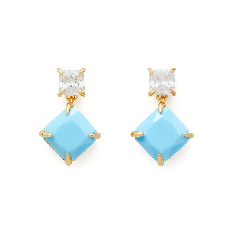 Showtime Drop Earrings in Gold & Light Blue