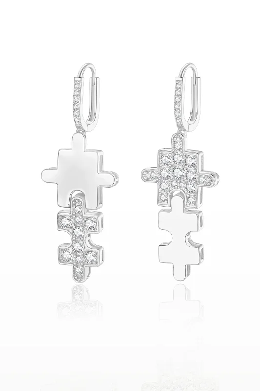 Silver Jigsaw Puzzle Drop Earrings