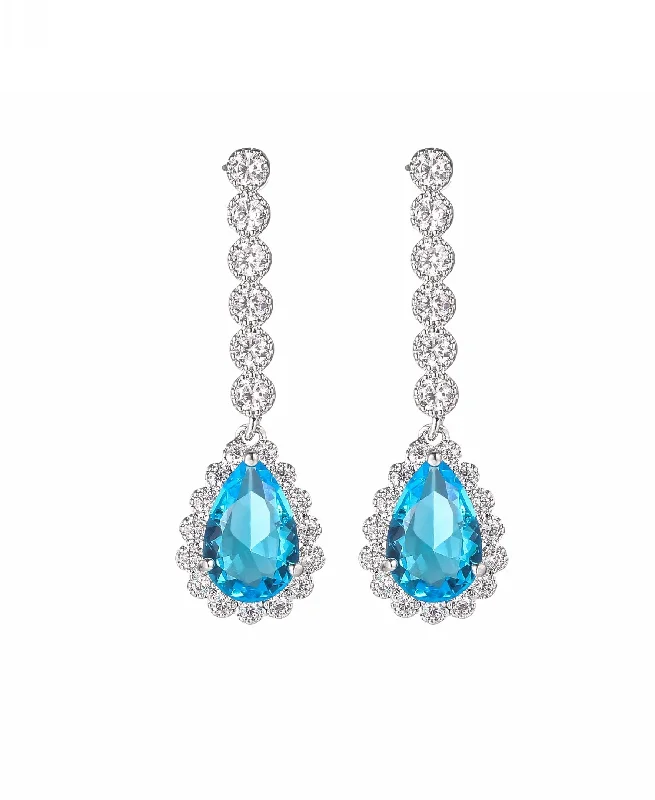 Silver Tone Aqua Drop Earrings