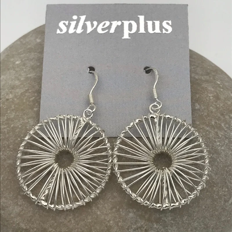 Sterling Silver Spiral Wheel Drop Earrings