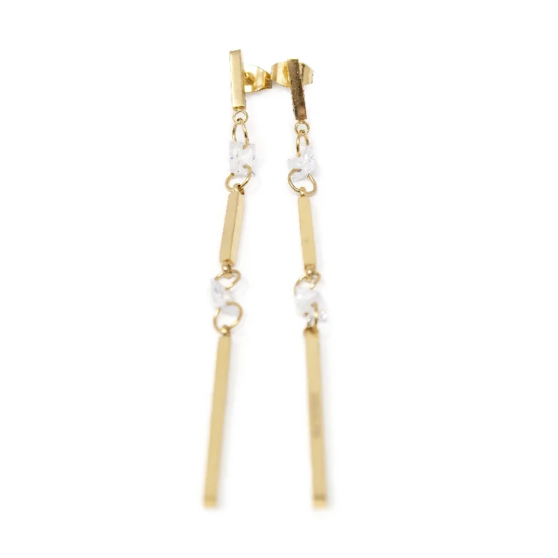 Stainless Steel 18K Gld Pl CZ Strings Post Drop Earrings