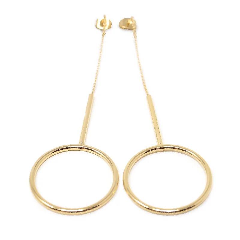 Stainless Steel Hoop String Post Drop Earrings Gold Pl