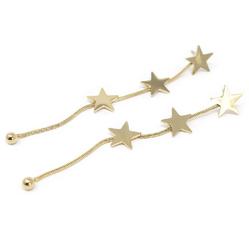 Stainless Steel Stars Post Drop Earrings Gold Plated