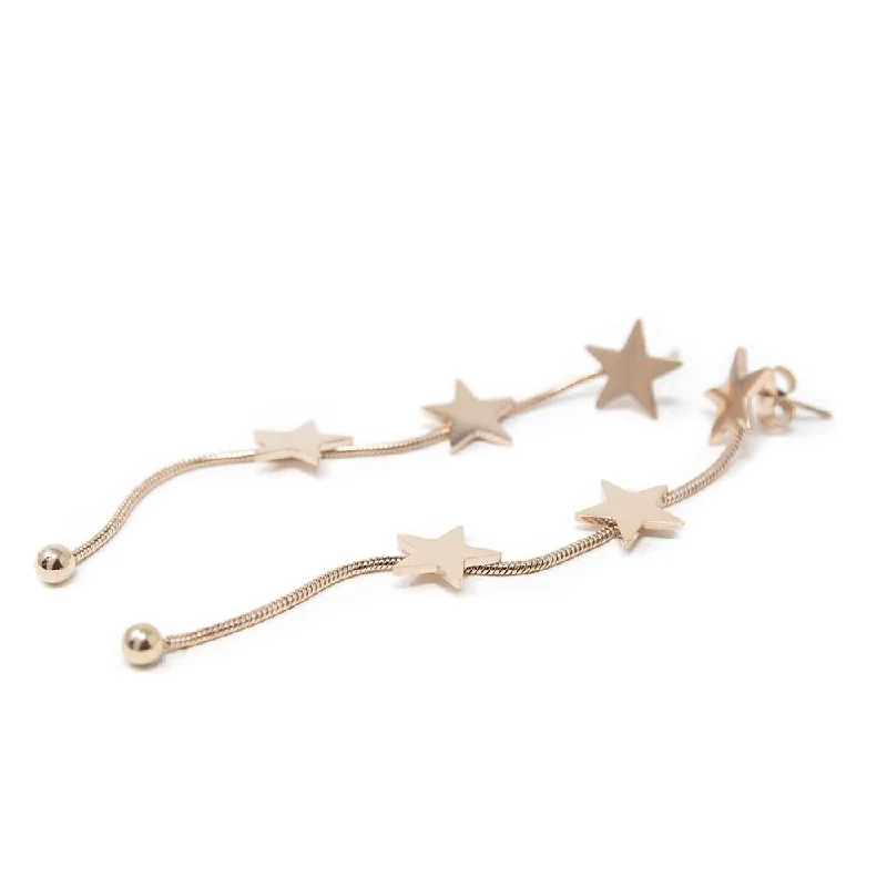 Stainless Steel Stars Post Drop Earrings Rose Gold Plated