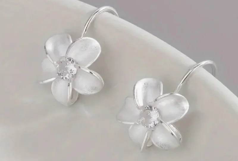 Gold Vermeil Sterling Silver Brushed Flower Drop Earrings