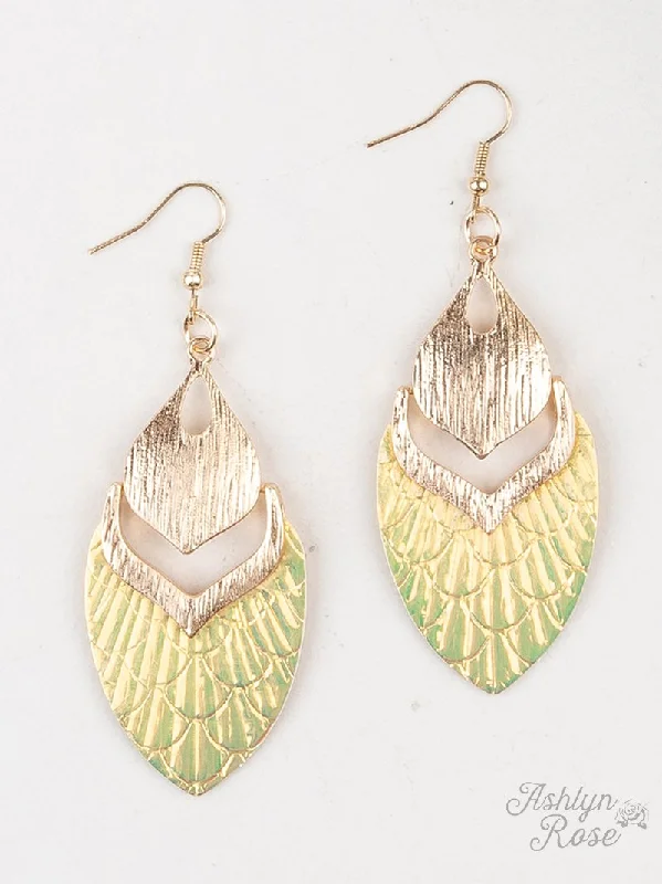 Swim Away With Me Metallic Drop Earrings, Mermaid Yellow