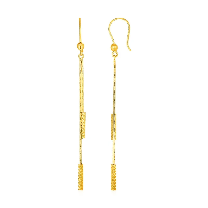 LOVCIA Luxury Classic Textured Bar Chain Drop Earrings in 14k Yellow Gold