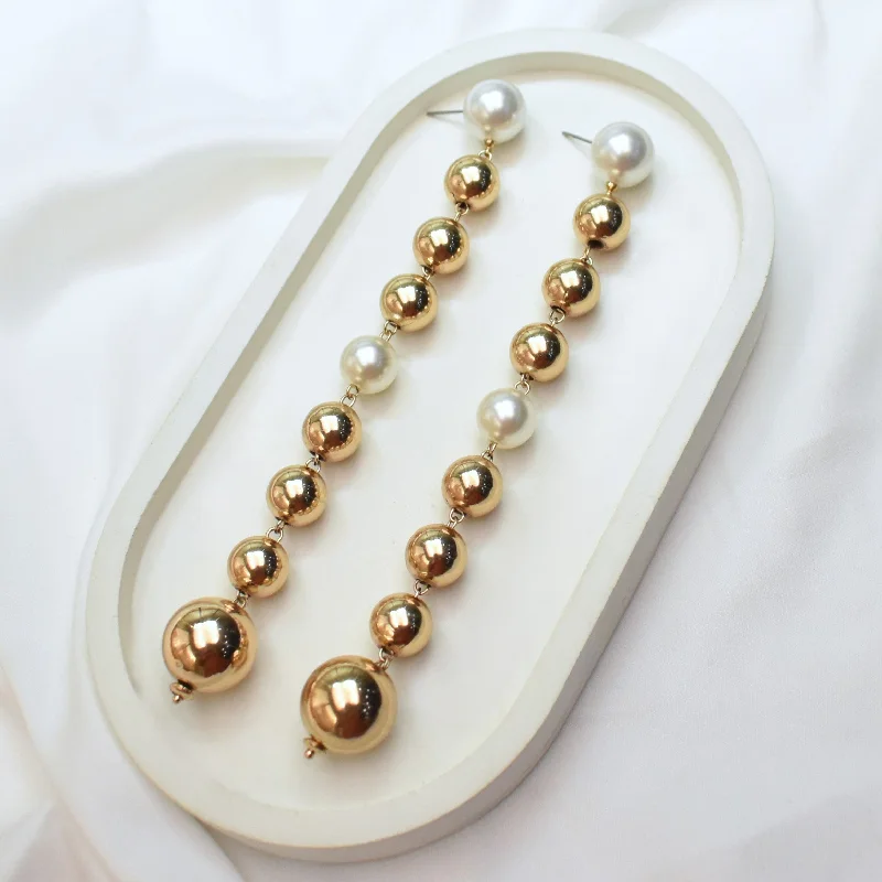 TFC Pearl In Mid Gold Plated Dangler Earrings