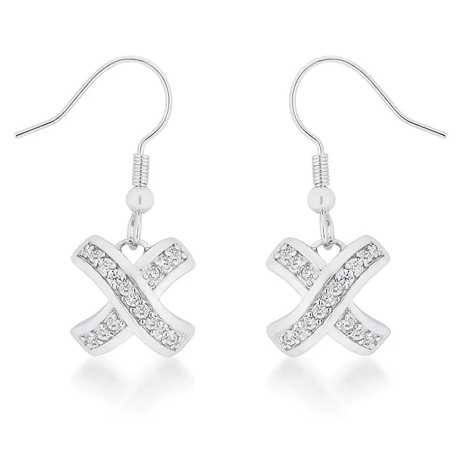 LOVCIA Elegant Rhodium-Plated Pave Drop Earrings